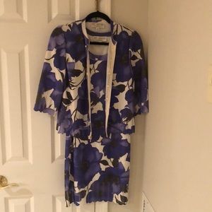 St.John Collection Marie Gray White & blue floral design sweater&tank dress set